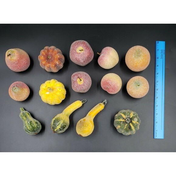 Vintage Faux Fruit Lot Beaded Sugared Harvest Decorative Gourd Apple Pear Orange - Picture 11 of 12
